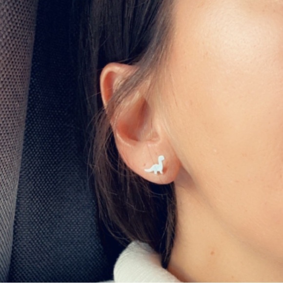 Sterling Silver Dinosaur Stud Earrings - Picture 5 of 9